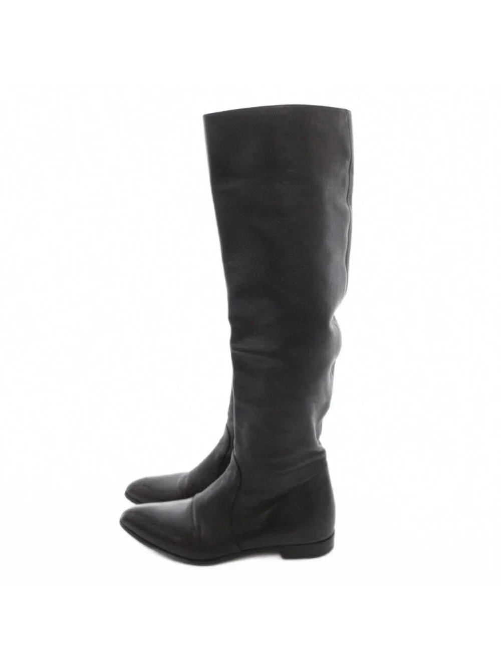 Prada Leather Long Boots Shoes Pointed Toe Black